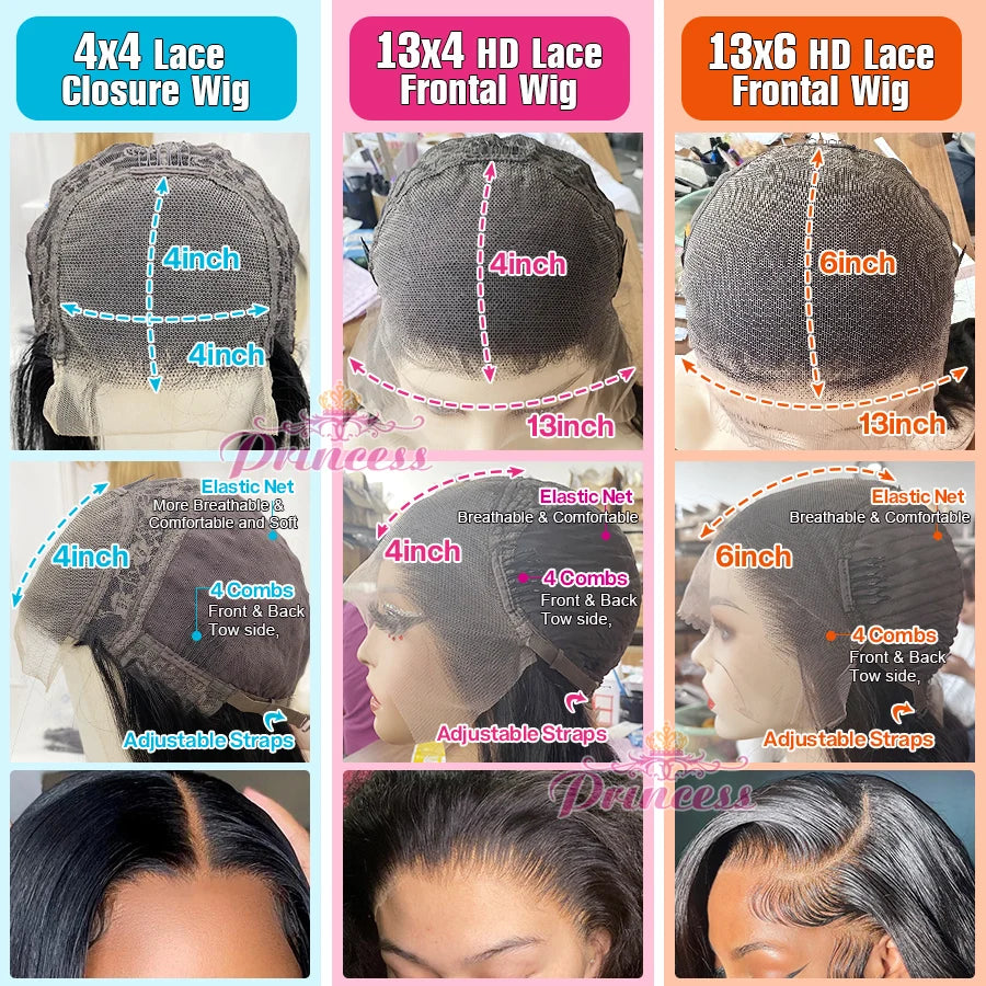 Princess 13x4/13x6 HD Transparent Lace Front Human Hair Wigs PrePlucked 4x4 Closure Wig Brazilian Straight Lace Frontal Wig - Dragonbeast