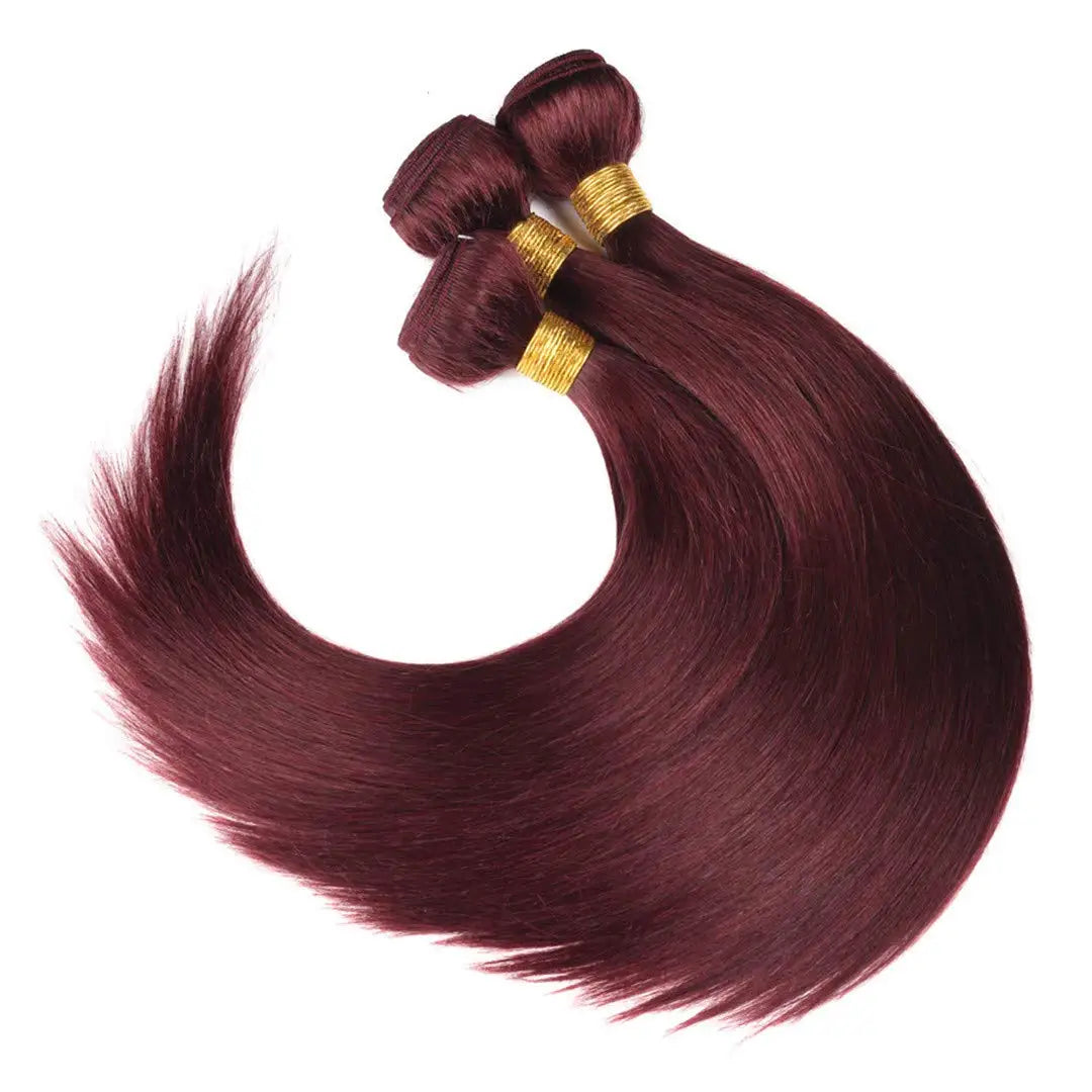 Wine Red #99J Remy Human Hair Weave 16-28 inch Long Silky Straight Unprocessed Virgin Brazilian Hair Weft Extensions for Women - Dragonbeast