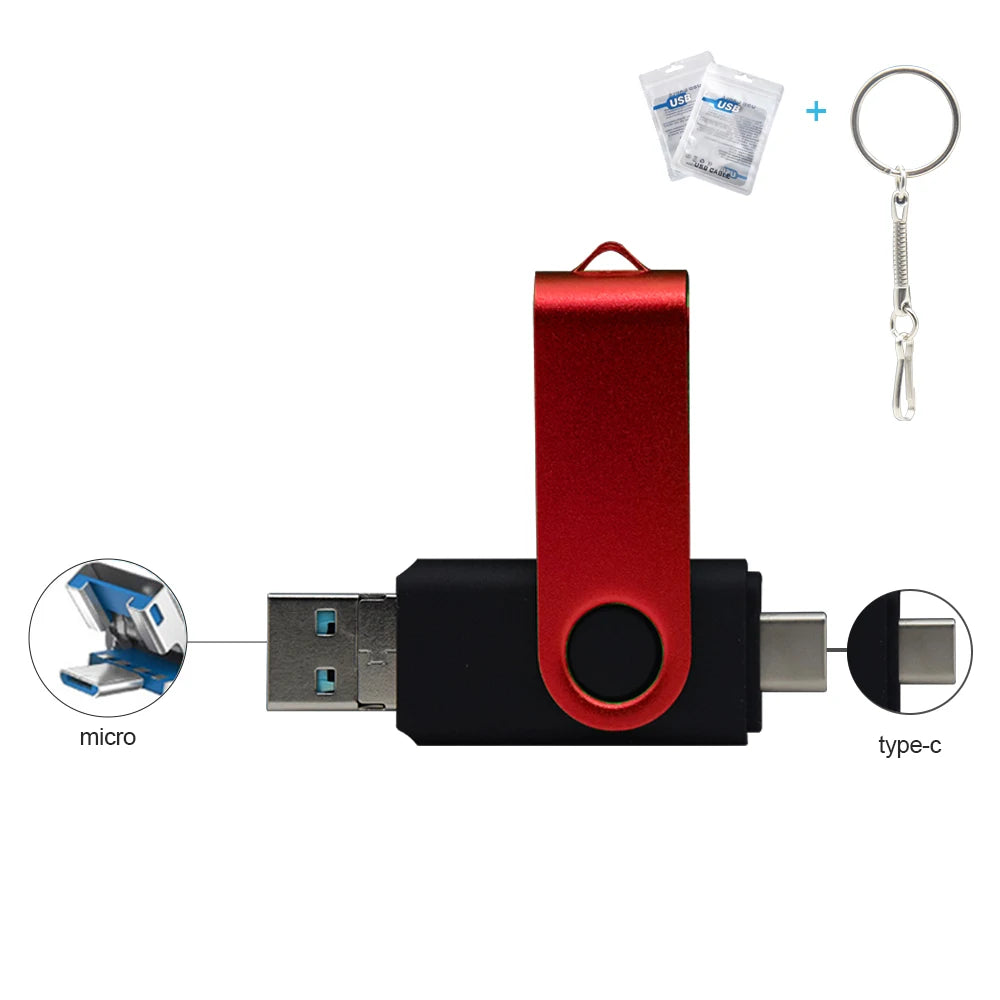 3 in 1 OTG USB Flash Drive Pendrive 512GB 256G USB Stick for Type C/Micro USB Pen Drive 128G 64G 32G 16GBUSB3.0 Memory Stick - Dragonbeast