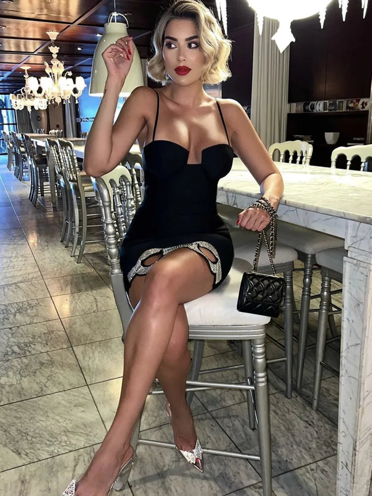 New Women Summer Fashion Sexy Backless Halter Black Mesh Midi Bodycon Bandage Dress Elegant Evening Club Party Dress - Dragonbeast