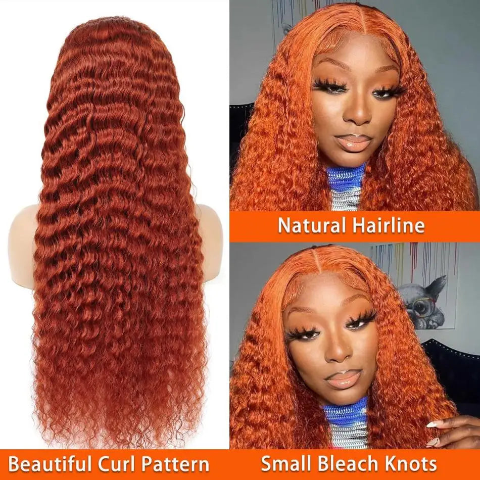 Ginger water wave 13x6 HD lace front wig human hair pre plucked 13x4 Curly Deep Wave Frontal Colored Brazilian Wigs For Women