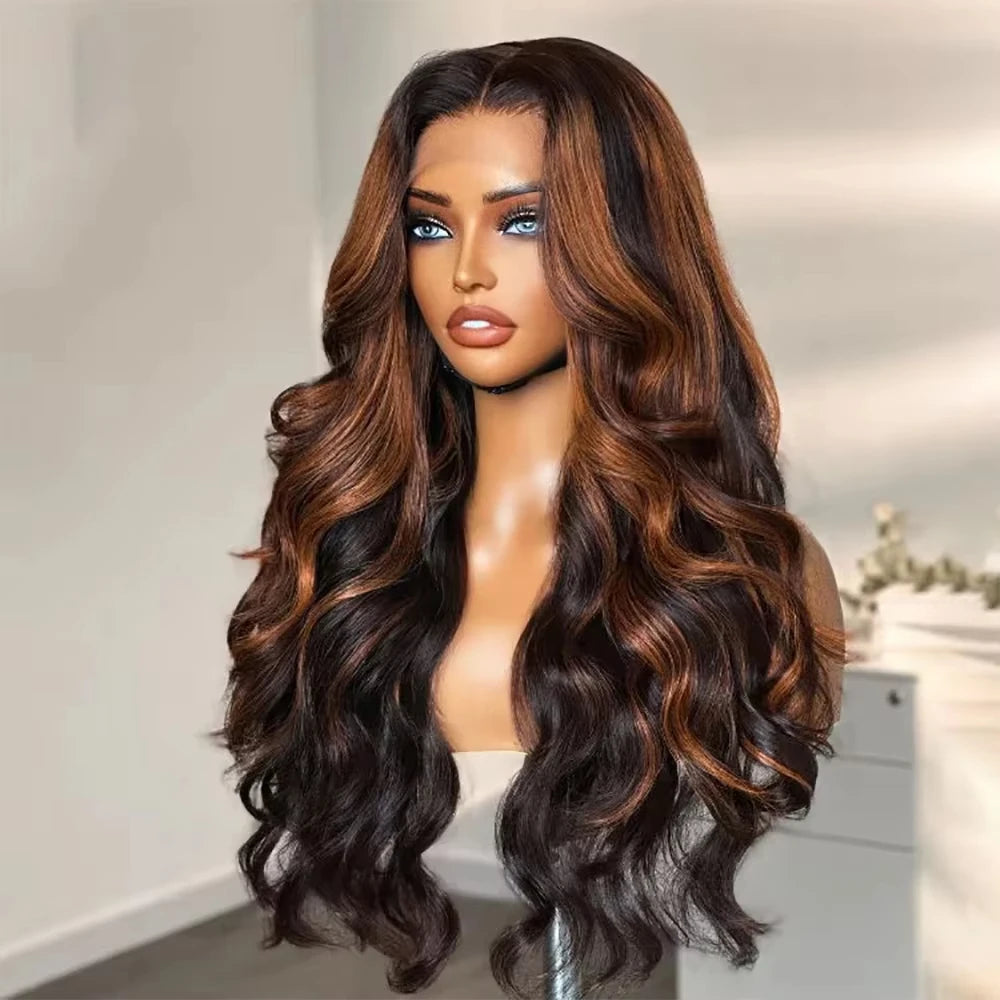 300% High Density Ombre Highlight Body Wave 13x4 HD Lace Front Human Hair Wig 1B/30 Black Brown Colored 13x6 Lace Frontal Wigs