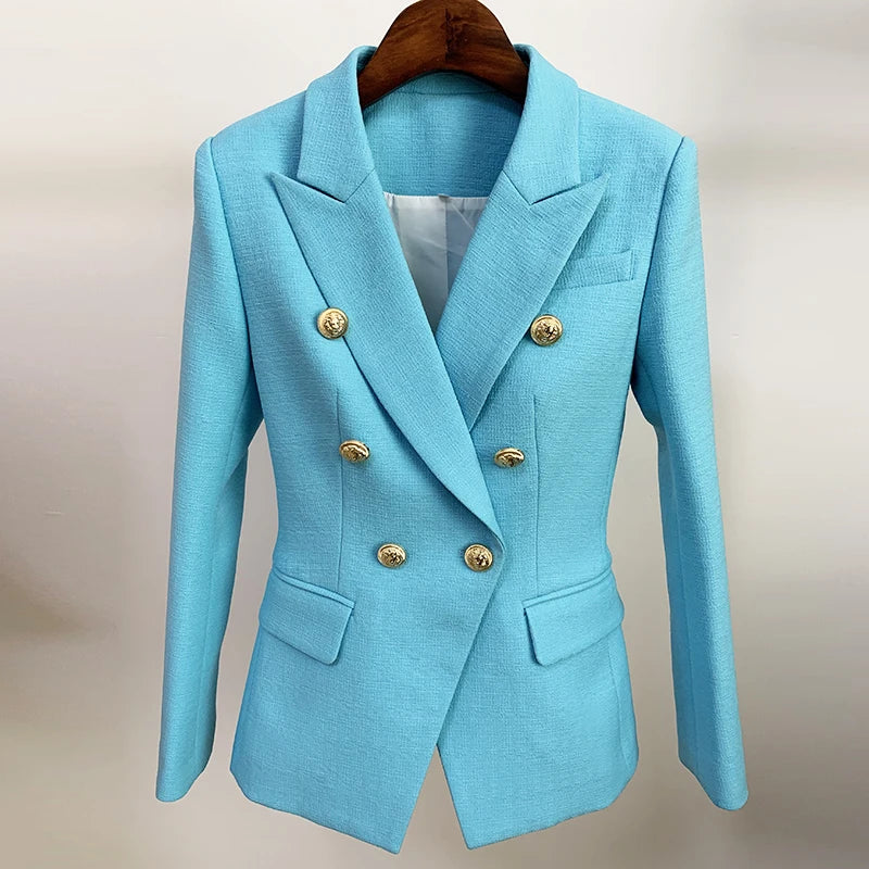 HIGH QUALITY New Fashion 2022 Baroque Designer Blazer Jacket Women's Silver Lion Buttons Double Breasted Blazer Outerwear