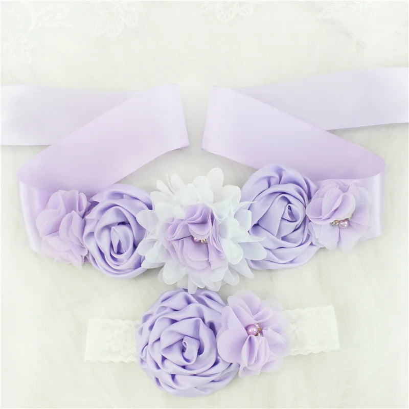 Children Girls Waist Belts Long Ribbon with Headband Flower Polyester Belt Wedding Waistband For Girls Party Dress Accessories - Dragonbeast