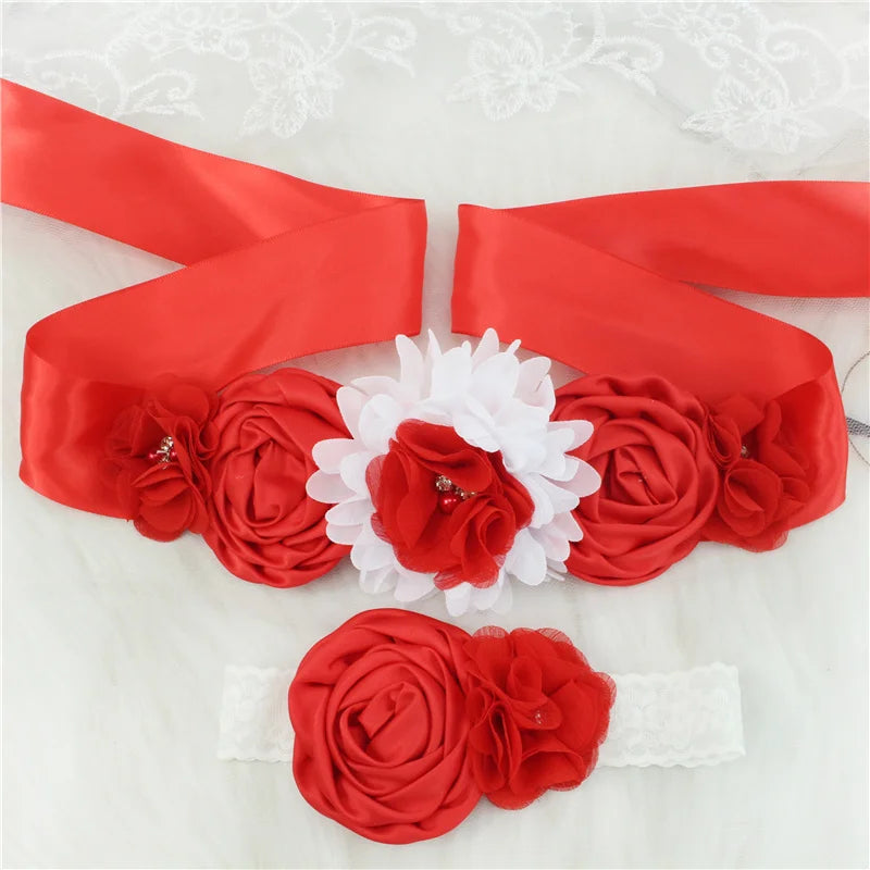 Children Girls Waist Belts Long Ribbon with Headband Flower Polyester Belt Wedding Waistband For Girls Party Dress Accessories - Dragonbeast