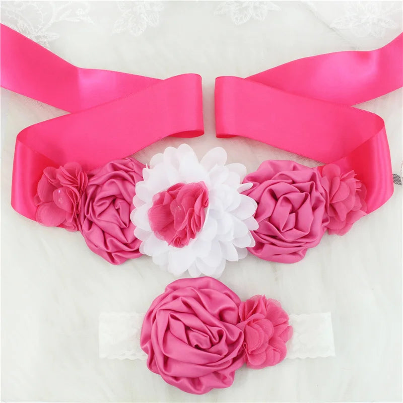 Children Girls Waist Belts Long Ribbon with Headband Flower Polyester Belt Wedding Waistband For Girls Party Dress Accessories - Dragonbeast