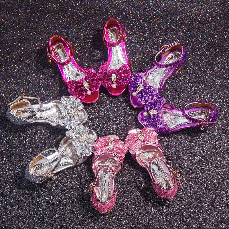 Girls Sandals Summer 2021  New Children's Princess Shoes Little Girls High-heeled Bow-knot Crystal Sandals Party Dress Wedding - Dragonbeast