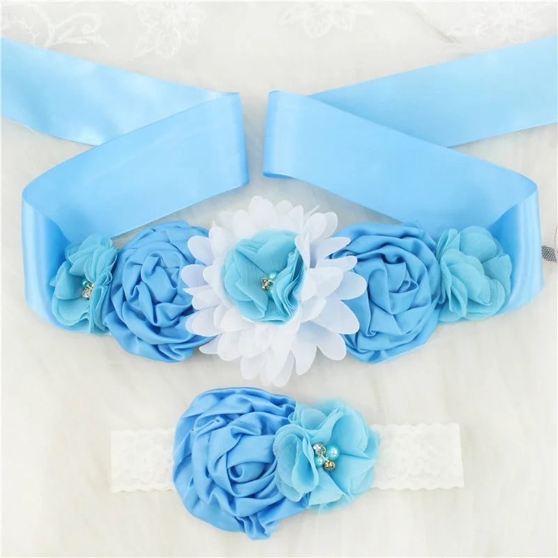 Children Girls Waist Belts Long Ribbon with Headband Flower Polyester Belt Wedding Waistband For Girls Party Dress Accessories - Dragonbeast