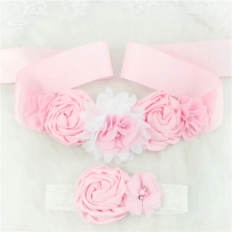 Children Girls Waist Belts Long Ribbon with Headband Flower Polyester Belt Wedding Waistband For Girls Party Dress Accessories - Dragonbeast