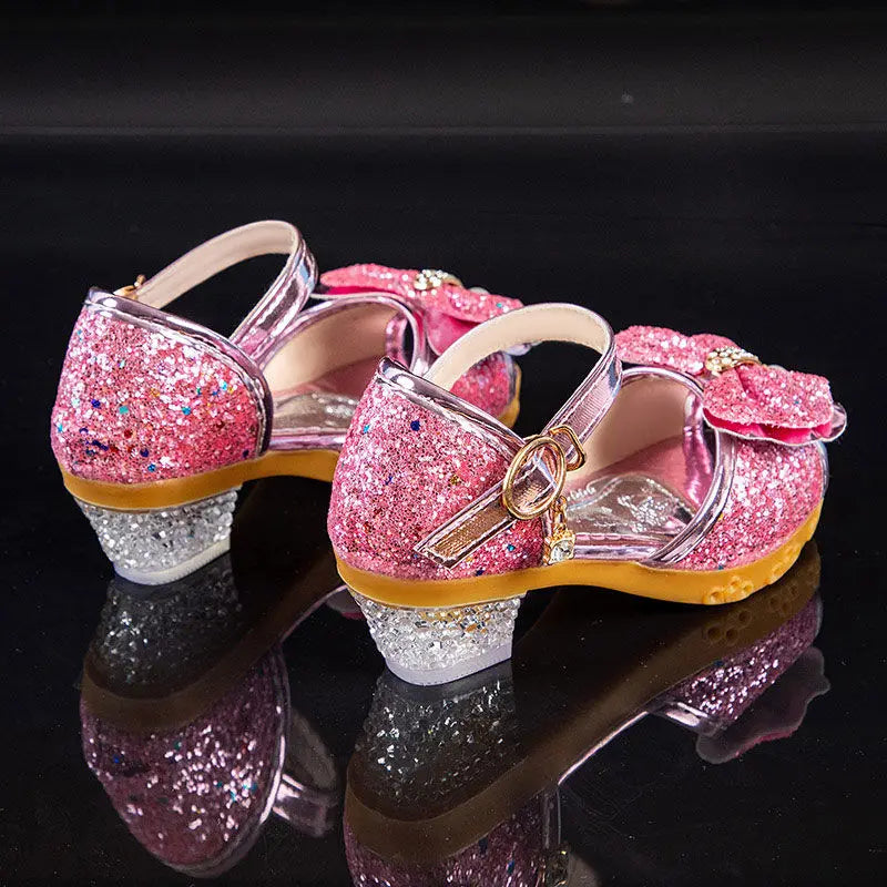 Girls Sandals Summer 2021  New Children's Princess Shoes Little Girls High-heeled Bow-knot Crystal Sandals Party Dress Wedding - Dragonbeast