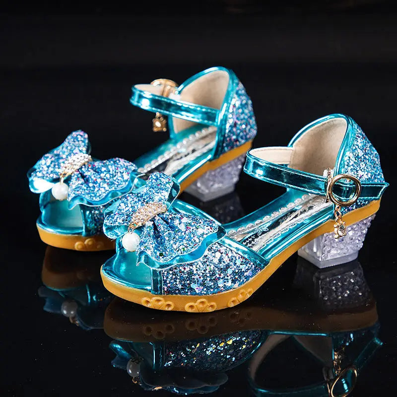 Girls Sandals Summer 2021  New Children's Princess Shoes Little Girls High-heeled Bow-knot Crystal Sandals Party Dress Wedding - Dragonbeast