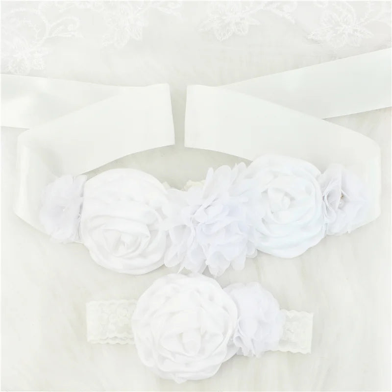 Children Girls Waist Belts Long Ribbon with Headband Flower Polyester Belt Wedding Waistband For Girls Party Dress Accessories - Dragonbeast