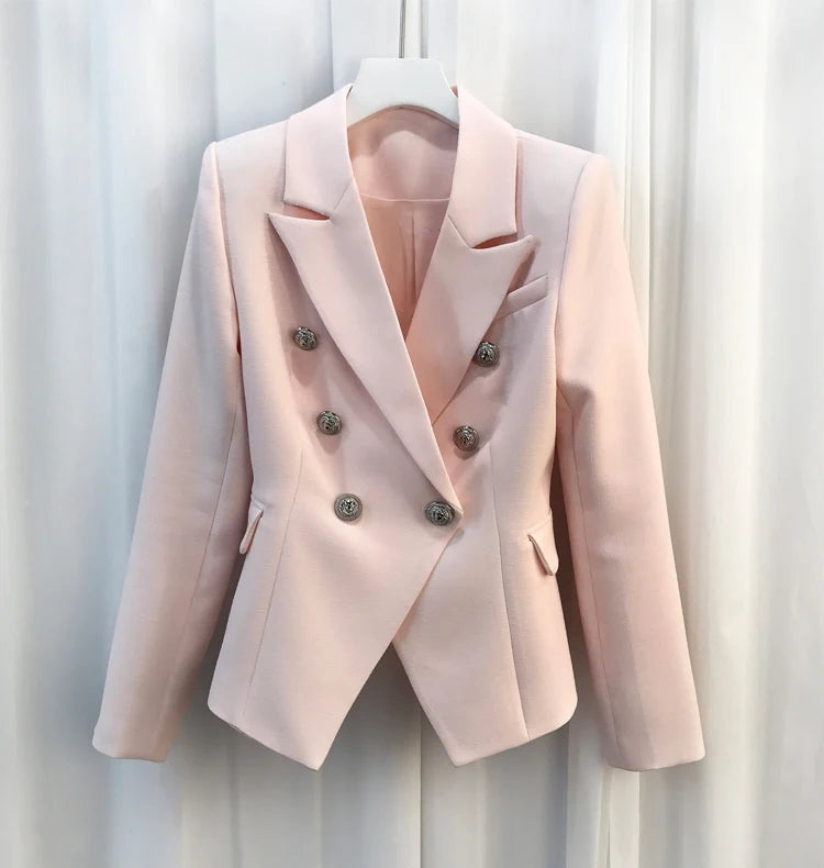 HIGH QUALITY New Fashion 2022 Baroque Designer Blazer Jacket Women's Silver Lion Buttons Double Breasted Blazer Outerwear