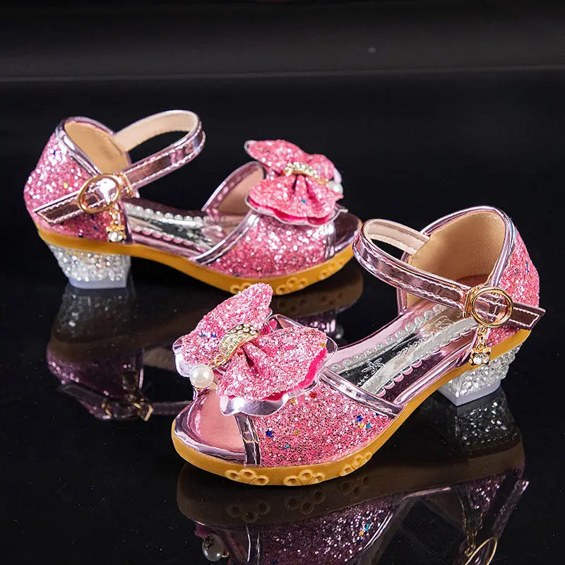 Girls Sandals Summer 2021  New Children's Princess Shoes Little Girls High-heeled Bow-knot Crystal Sandals Party Dress Wedding - Dragonbeast