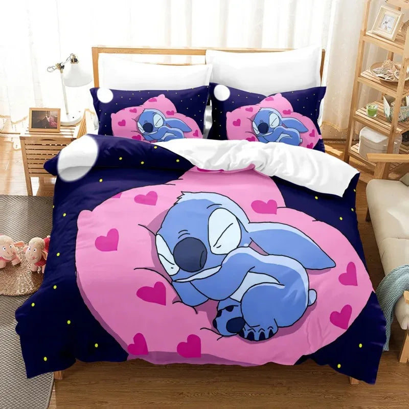 Cartoon Disney Stitch Angel Duvet Cover Set Stitch Post Quilt Cover Pillowcase Bedding Set Kids Adult Comfortable Set Twin King - Dragonbeast