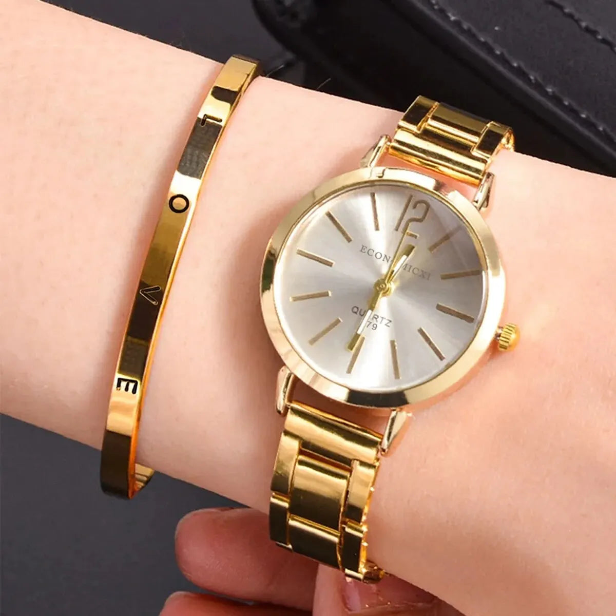 2pcs Set Watch Luxury Women Simple Dial Hollow Strap Fashion Gold Bracelet Quartz Wristwatch Student Ladies Watches Reloj Mujer - Dragonbeast