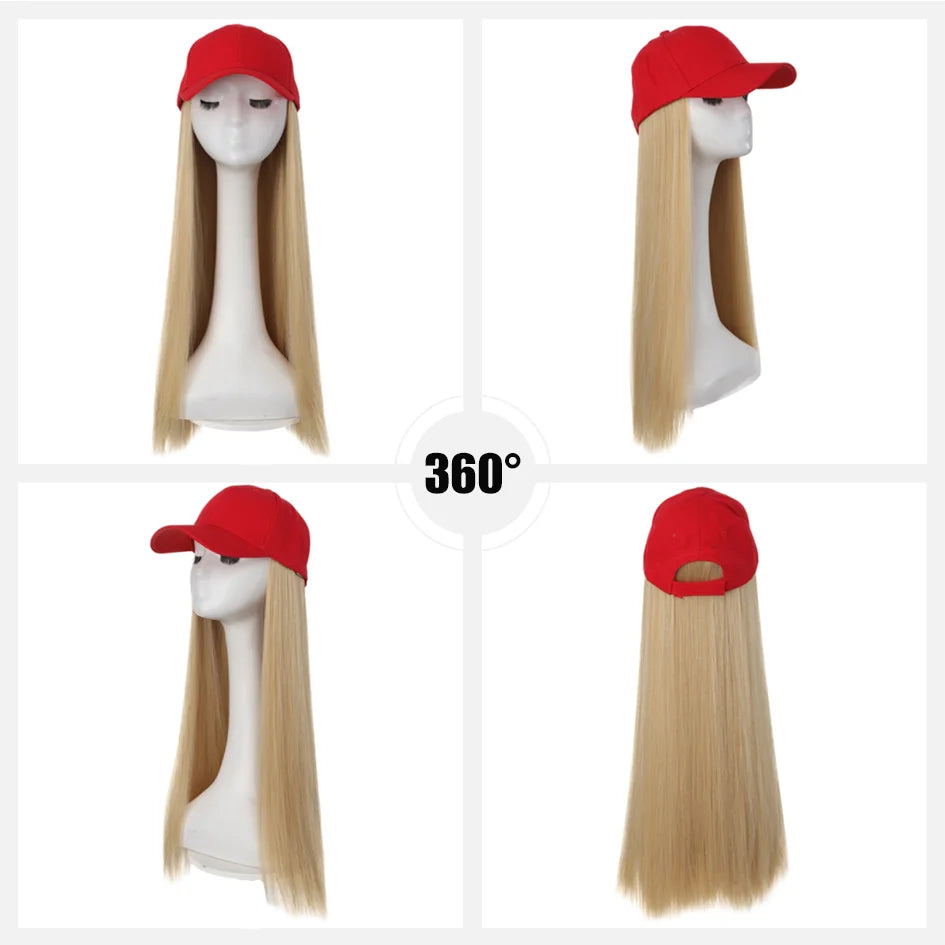 Hat Wigs-synthetic 22inch red baseball cap straight hair wig ducktail long straight hair wig hat extensions wigs christmas hat - Dragonbeast