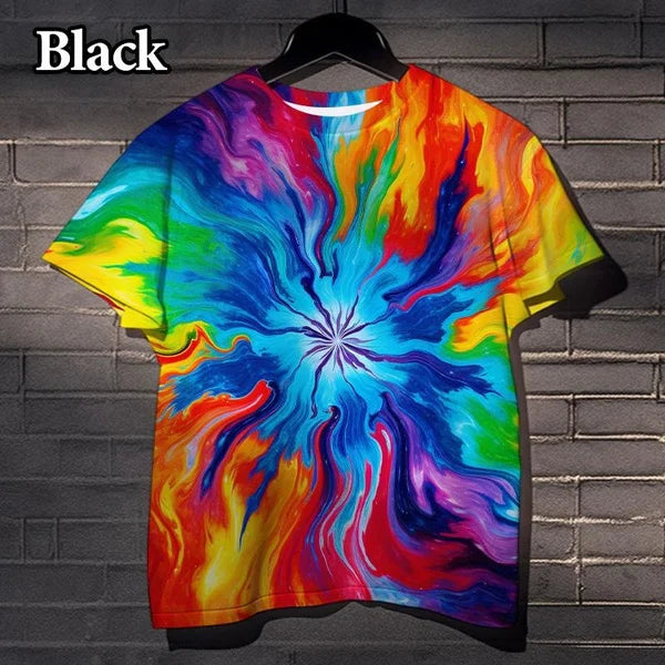 Fun Rainbow 3D Printed Tie-dye Pattern T-shirt Street Dizzy Colorful Men's and Women's Casual Tops XS-5XL - Dragonbeast