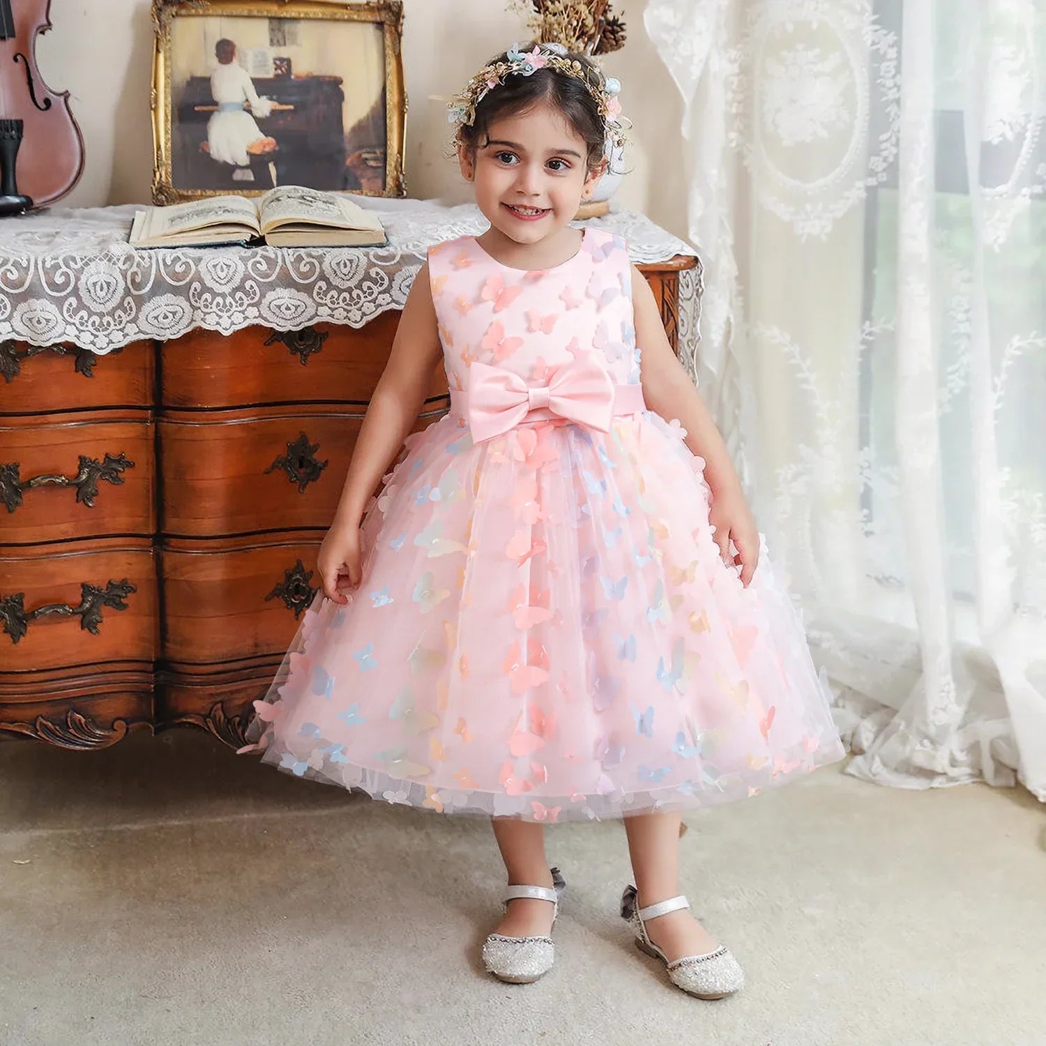 Little Girl Party Dress Princess 3D Butterfly Mesh Tutu Gown Children Birthday Weddings Ball Gown Kids Formal Gala Costumes 3-8Y - Dragonbeast