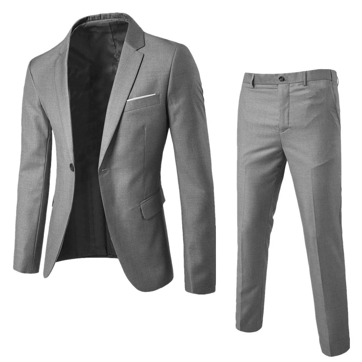 Suits Men Two Piece Sets Pant Set Blazer Turn Down Collar Full Sleeve Slim Fit Tight Waist Coat Long Pants Solid Wedding