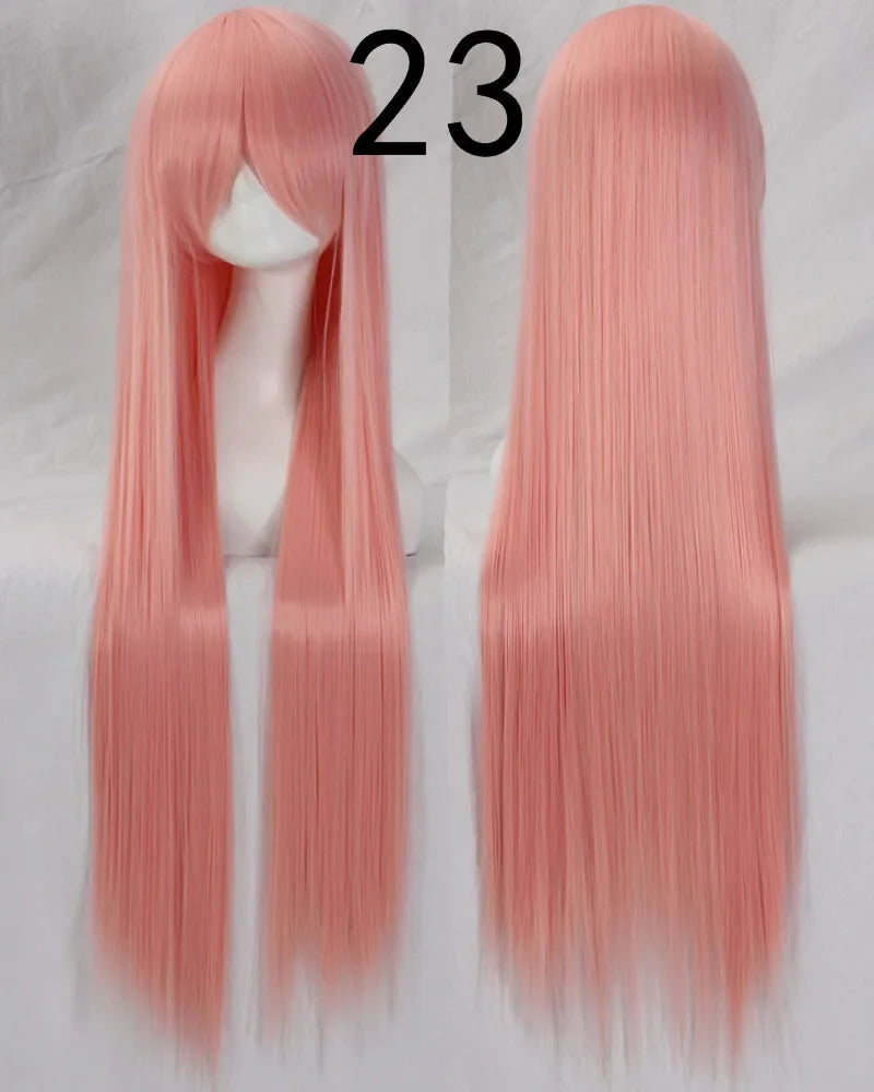 Pink 100Cm Long Staight Cosplay Wig Heat Resistant Synthetic Hair Anime Party wigs 42 color Colourful White - Dragonbeast