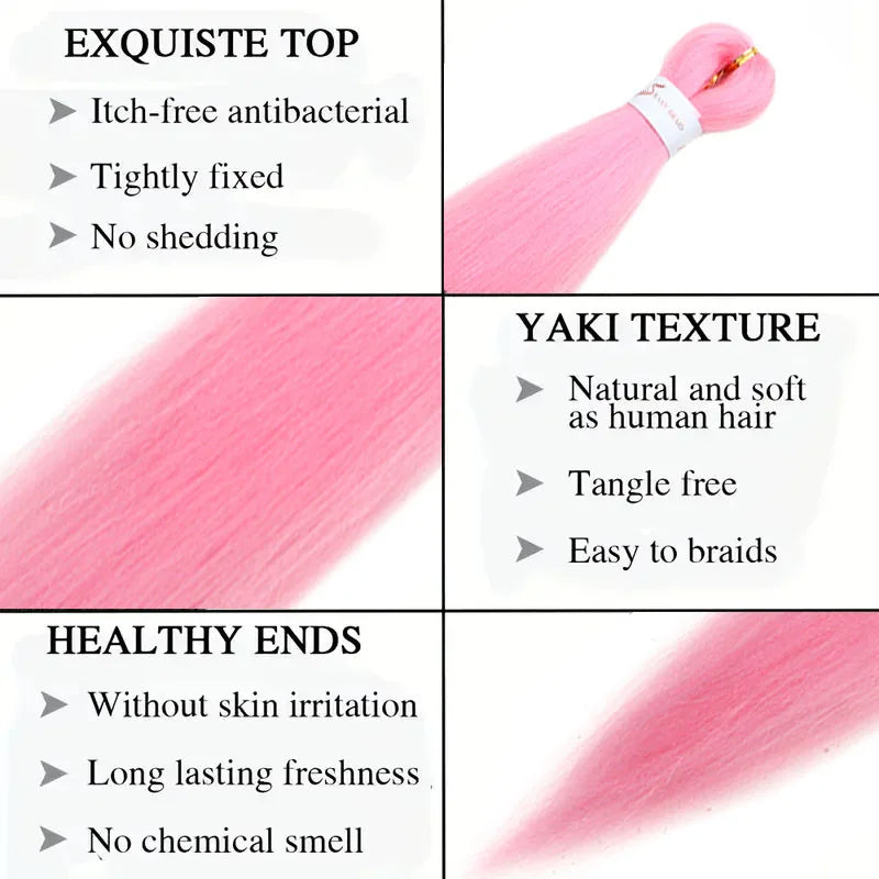 20Inch Synthetic Braid Hair Pre-stretched Hair Extensions for Afro Crochet Braids DIY Pink Twist Braiding Hairpiece for Women