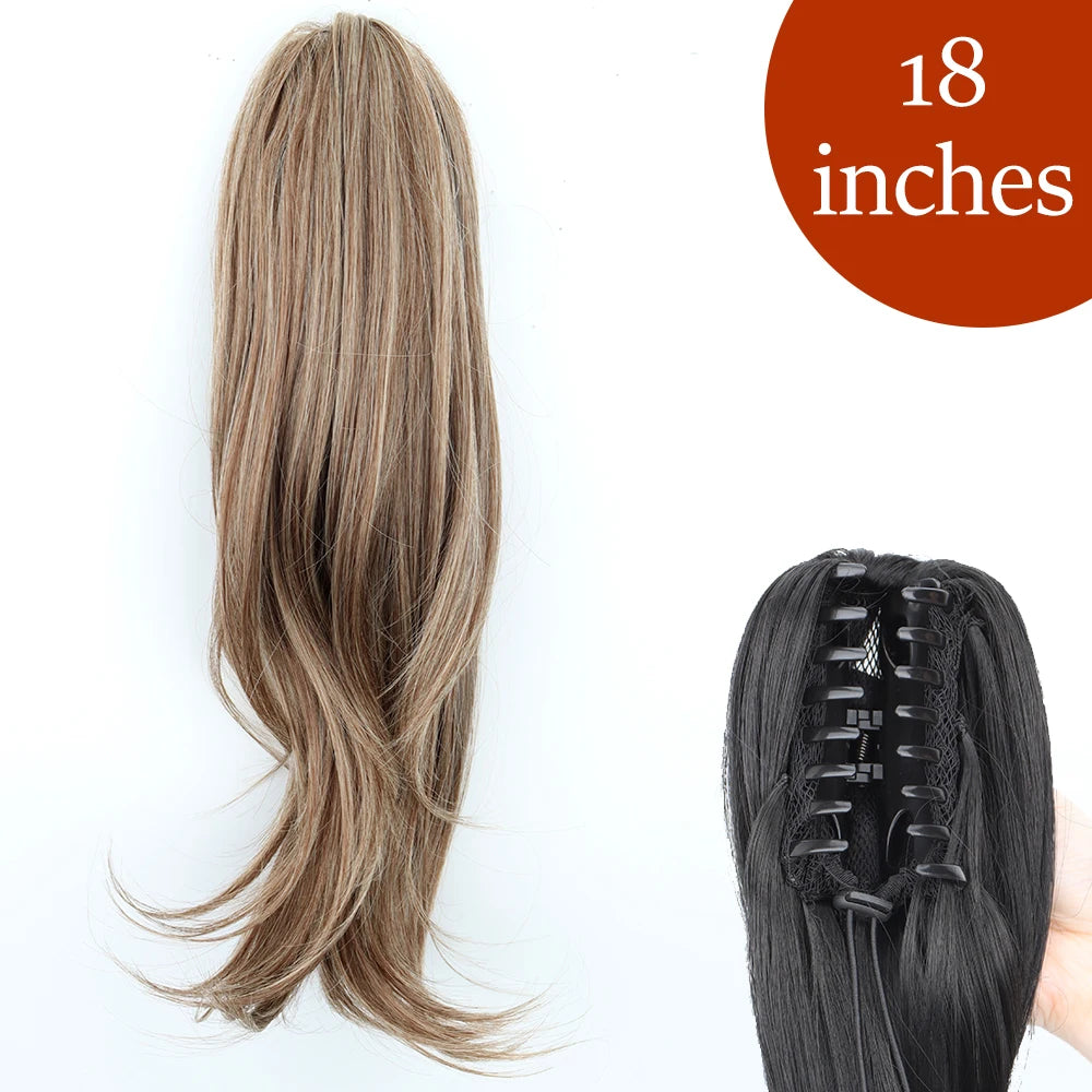 Synthetic Long Straight Claw Clip On Ponytail Hair Extensions 24Inch Heat Resistant Pony Tail Hair piece For Women Daily Party - Dragonbeast