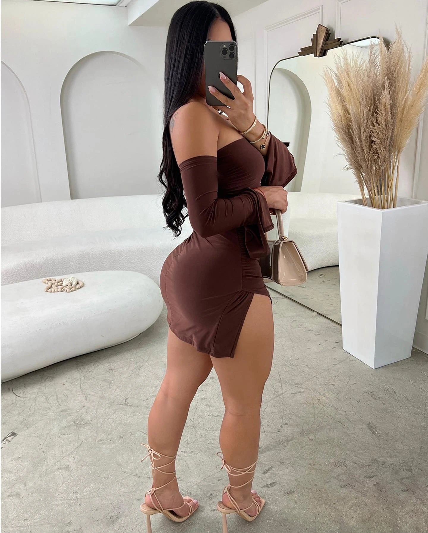 Women Strapless Backless  Mini Dress For Women Black Off-shoulder Long Sleeve Bodycon Club Party Dress Clothes - Dragonbeast