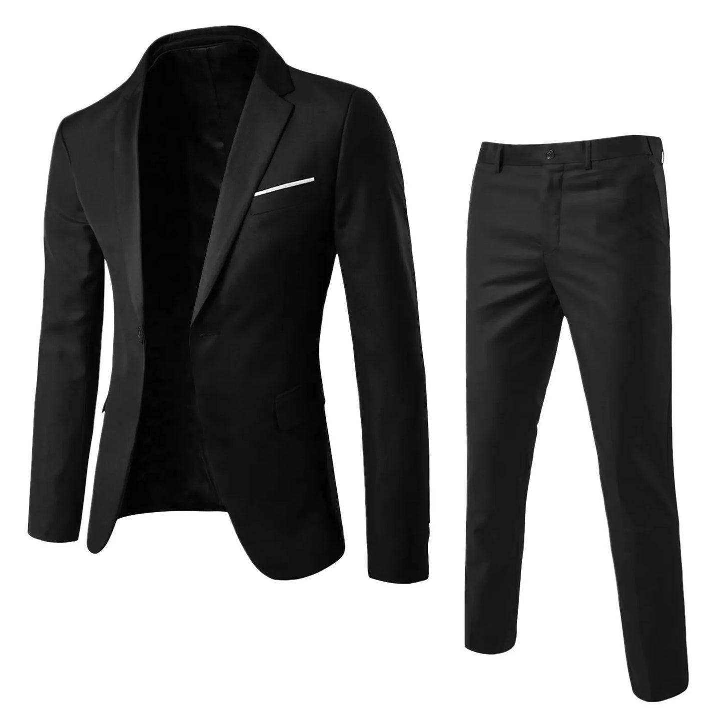 Suits Men Two Piece Sets Pant Set Blazer Turn Down Collar Full Sleeve Slim Fit Tight Waist Coat Long Pants Solid Wedding