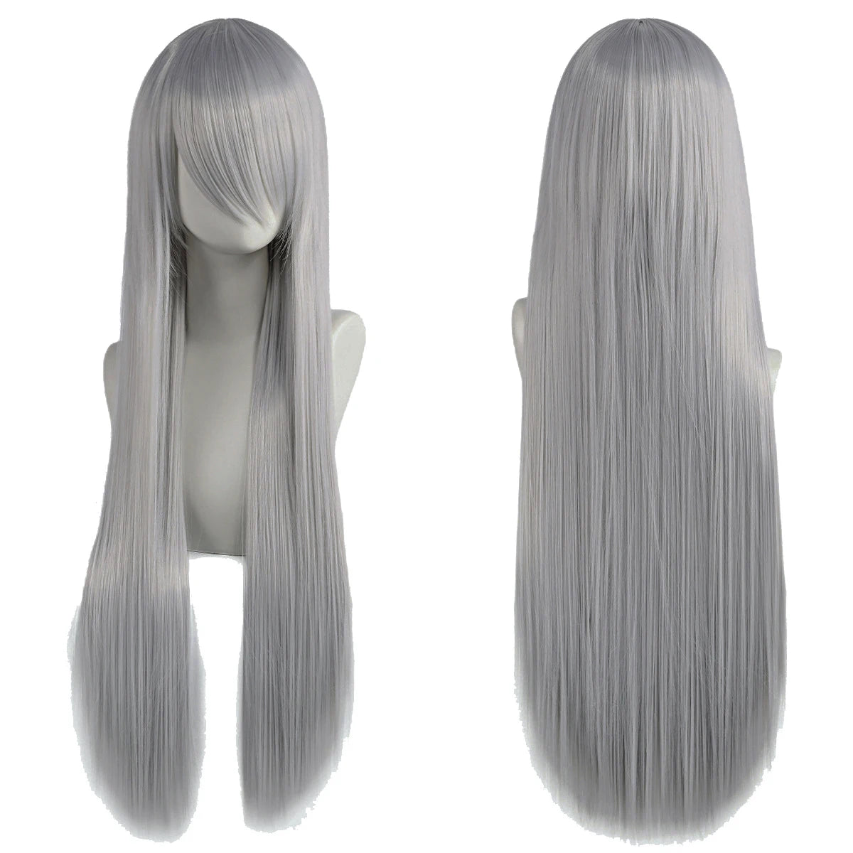 80cm Long Synthetic White Purple Cosplay Wigs Green Hair Straight Silver Wig Pink Hairpiece Lolita Wig with Bangs - Dragonbeast