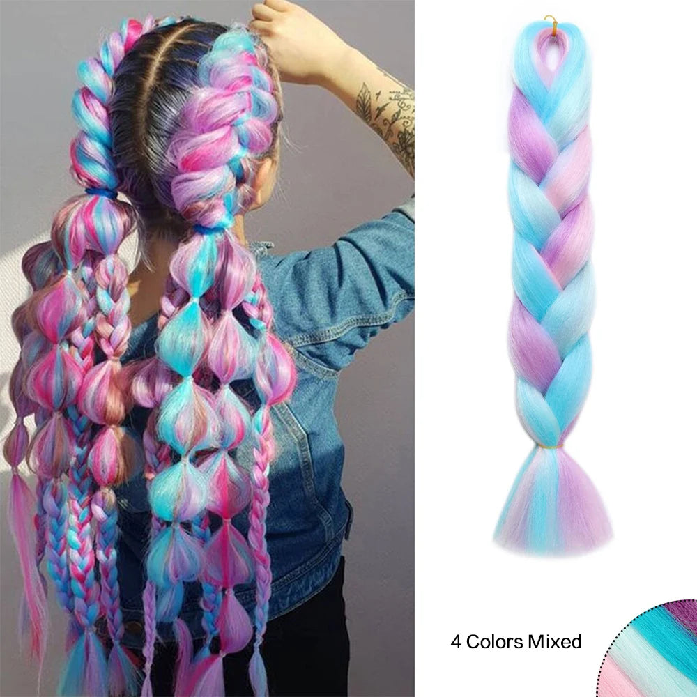 Jumbo Braiding Hair Rainbow Colors Extensions Fiber Mix Four Silky Colorful Twist Hair Extensions  Colored Synthetic Braids - Dragonbeast