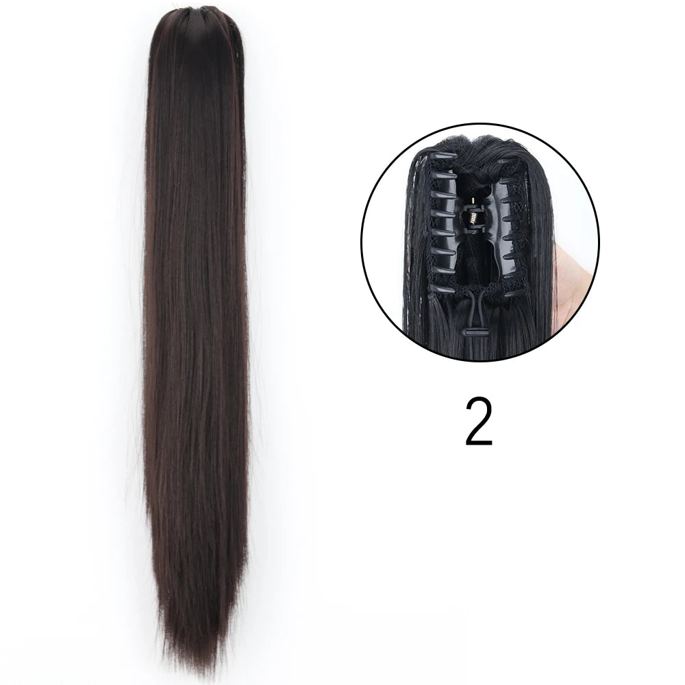 Synthetic Long Straight Claw Clip On Ponytail Hair Extensions 24Inch Heat Resistant Pony Tail Hair piece For Women Daily Party - Dragonbeast