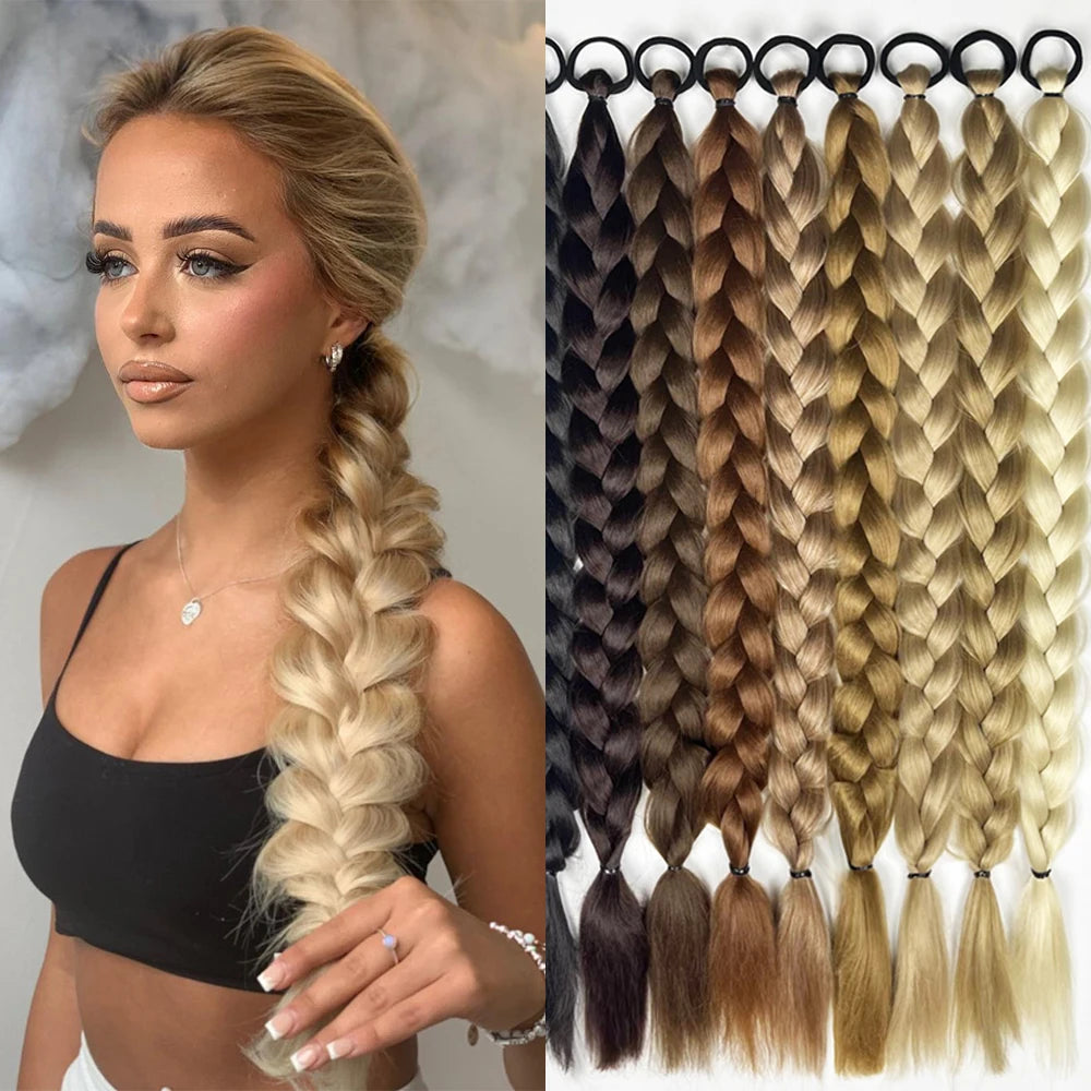 Synthetic Long Twist Braid Ponytail Extensions With Rubber Band 24 Inch Boxing Braided Hair Extensions For Women Daily Use - Dragonbeast