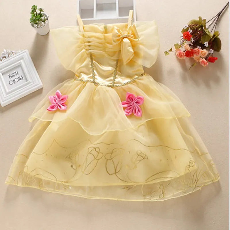 Girls Princess Dress Kids Cinderella Snow White Aurora Sofia Rapunzel Cinderella Halloween Costume Children Birthday Party Dress - Dragonbeast