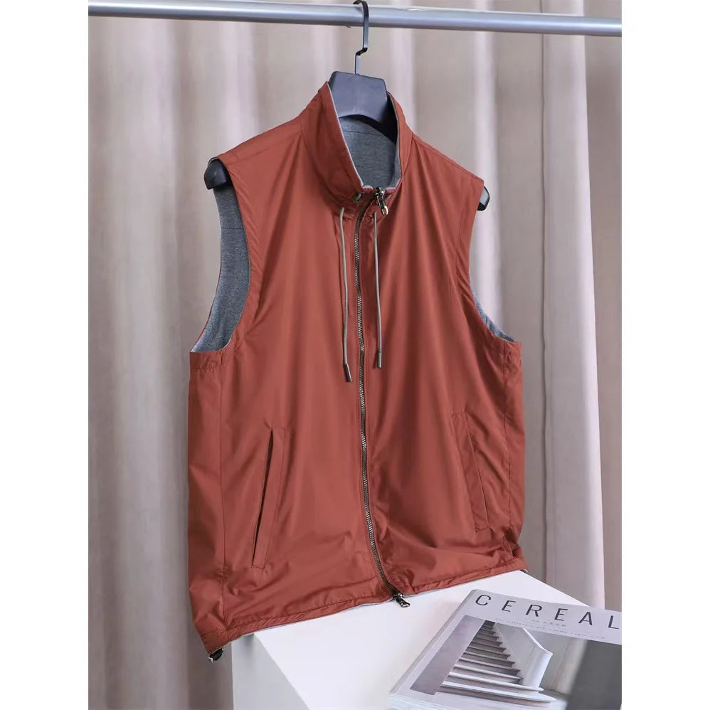 Chinese Brand High-end men's reversible vest outdoor vest stand up collar waterproof top for men