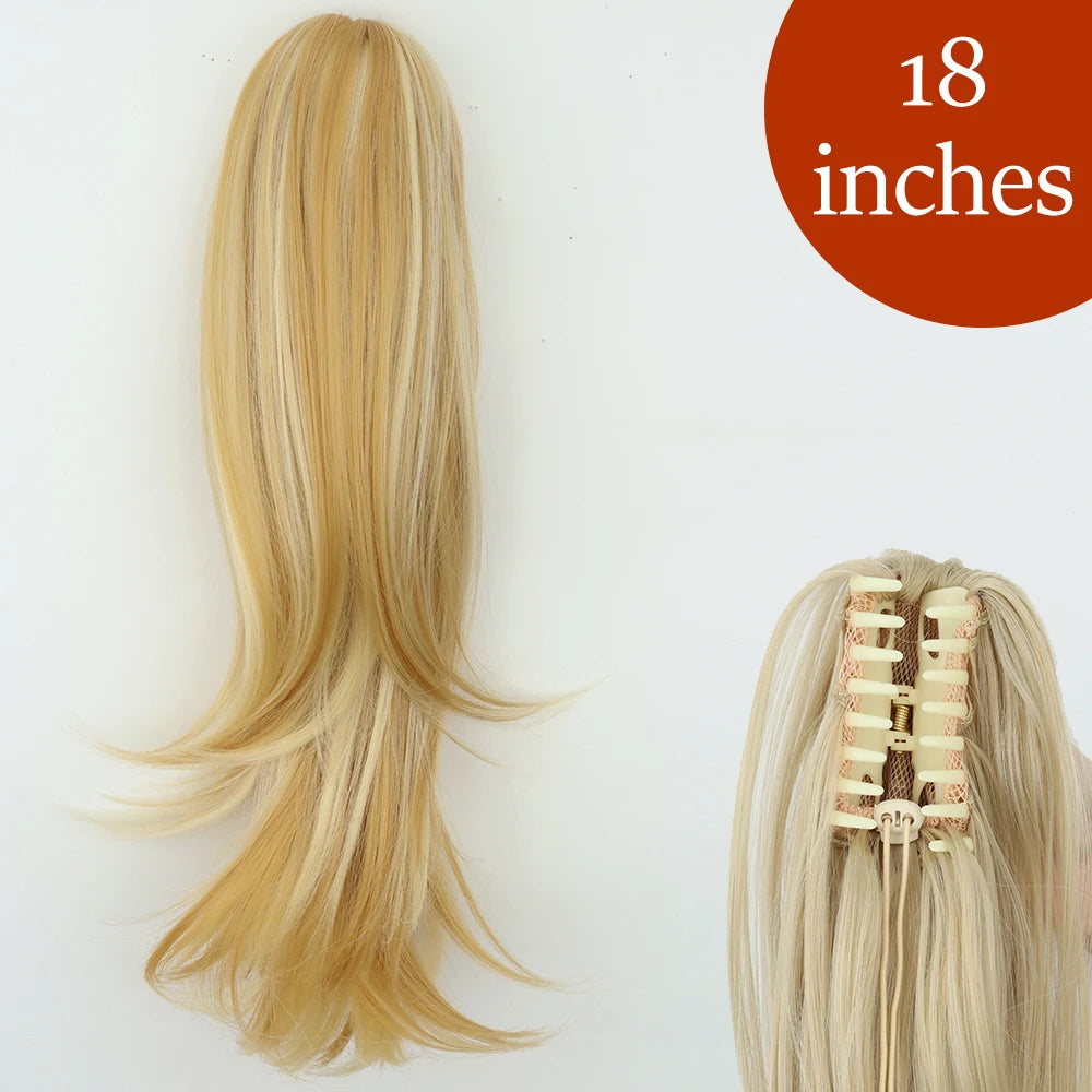 Synthetic Long Straight Claw Clip On Ponytail Hair Extensions 24Inch Heat Resistant Pony Tail Hair piece For Women Daily Party - Dragonbeast