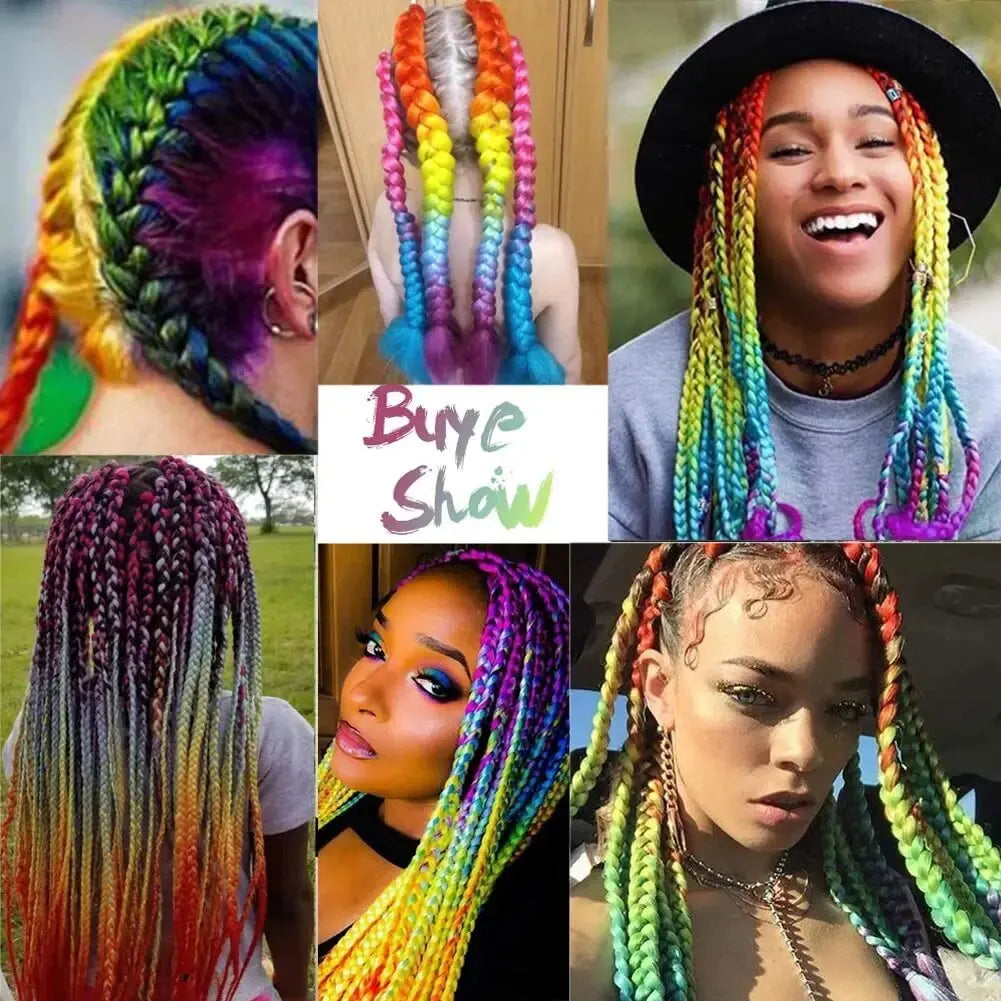 24 Inch Ombre Jumbo Braiding Hair for Crochet Twist Box Braids Rainbow Colorful High Temperature Synthetic Hair Extensions - Dragonbeast