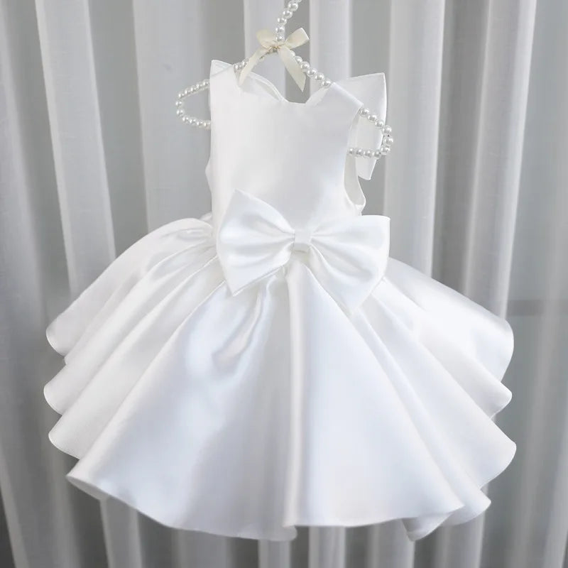 Big Bow Baby Girls Party Dress Toddler 1st Birthday Baptism Princess Kids Dresses for Girl White Wedding Prom Christmas Costumes - Dragonbeast