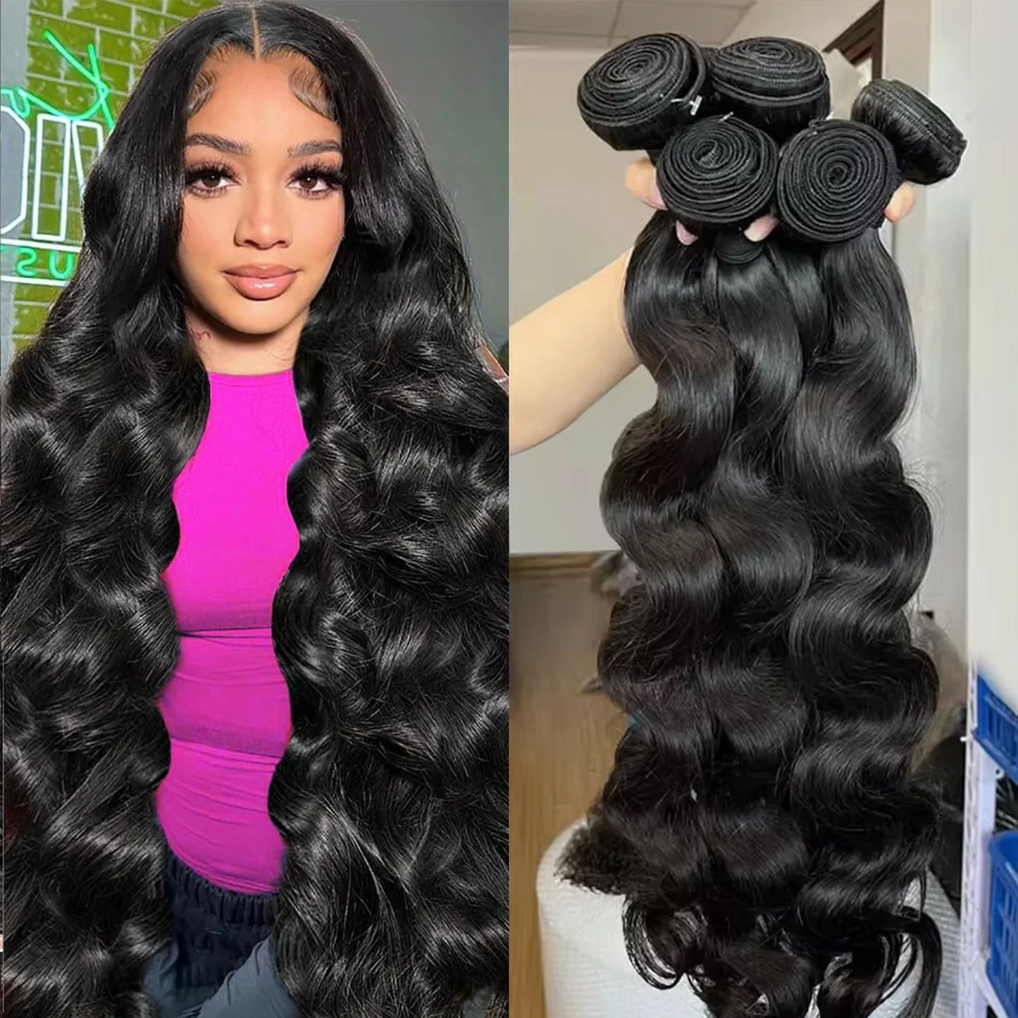 38 40Inch Loose Body Wave Bundles Brazilian Hair Weave Bundles 1/3/4 PCS Human Hair Water Wave Raw Hair Bundles Extensions Black - Dragonbeast