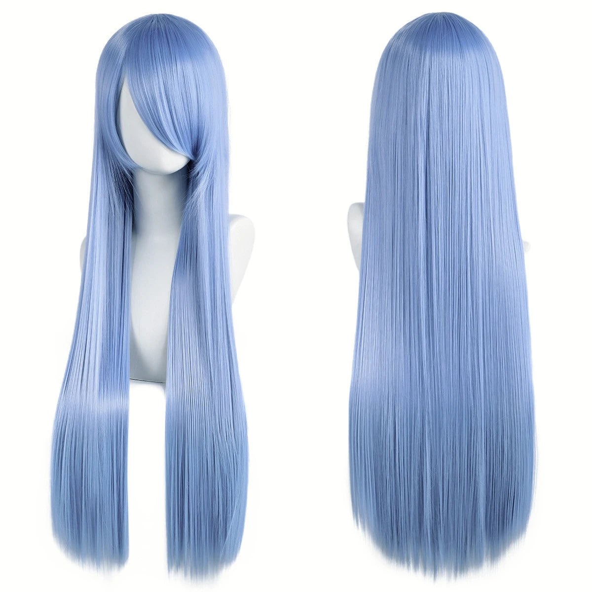 80cm Long Synthetic White Purple Cosplay Wigs Green Hair Straight Silver Wig Pink Hairpiece Lolita Wig with Bangs - Dragonbeast