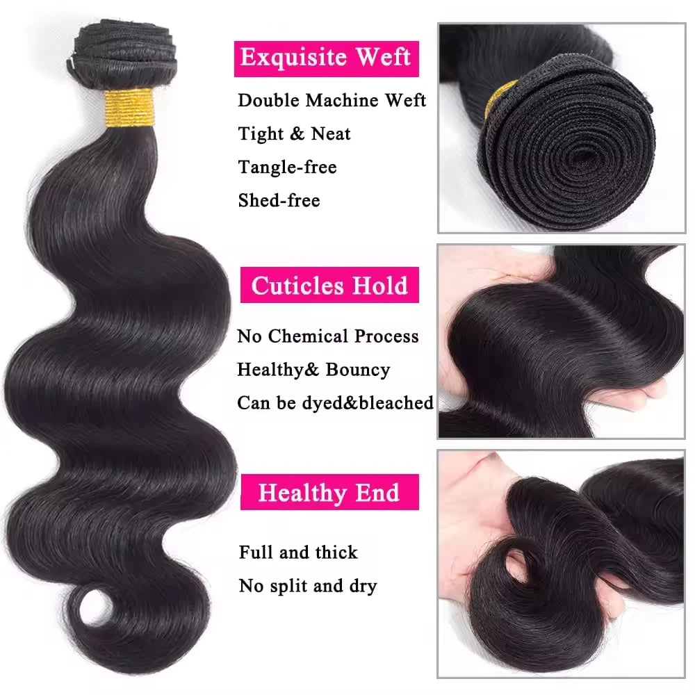 Body Wave Bundles Human Hair 1/3/4/5 Bundles 100% Human Hair Natural Black Color Brazilian Virgin Weave Bundles Hair Extensions