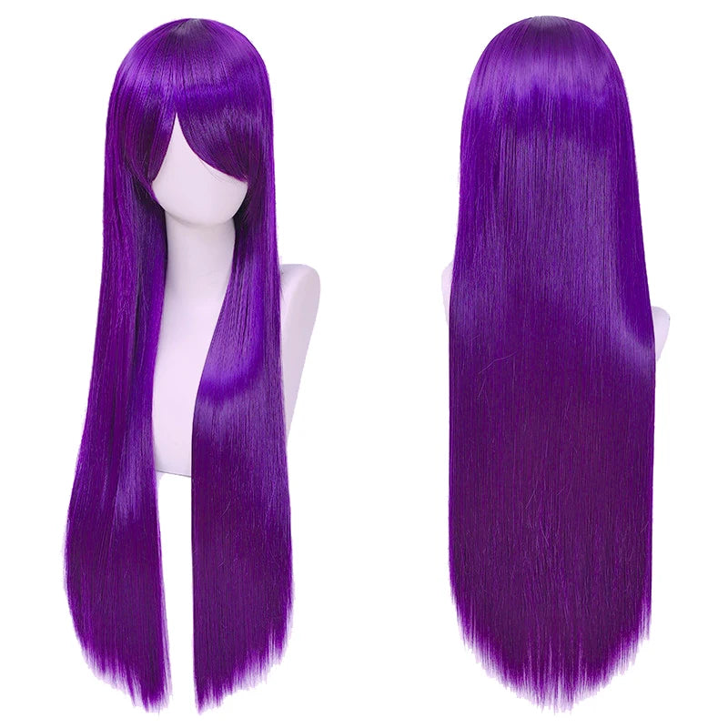 80cm Long Synthetic White Purple Cosplay Wigs Green Hair Straight Silver Wig Pink Hairpiece Lolita Wig with Bangs - Dragonbeast