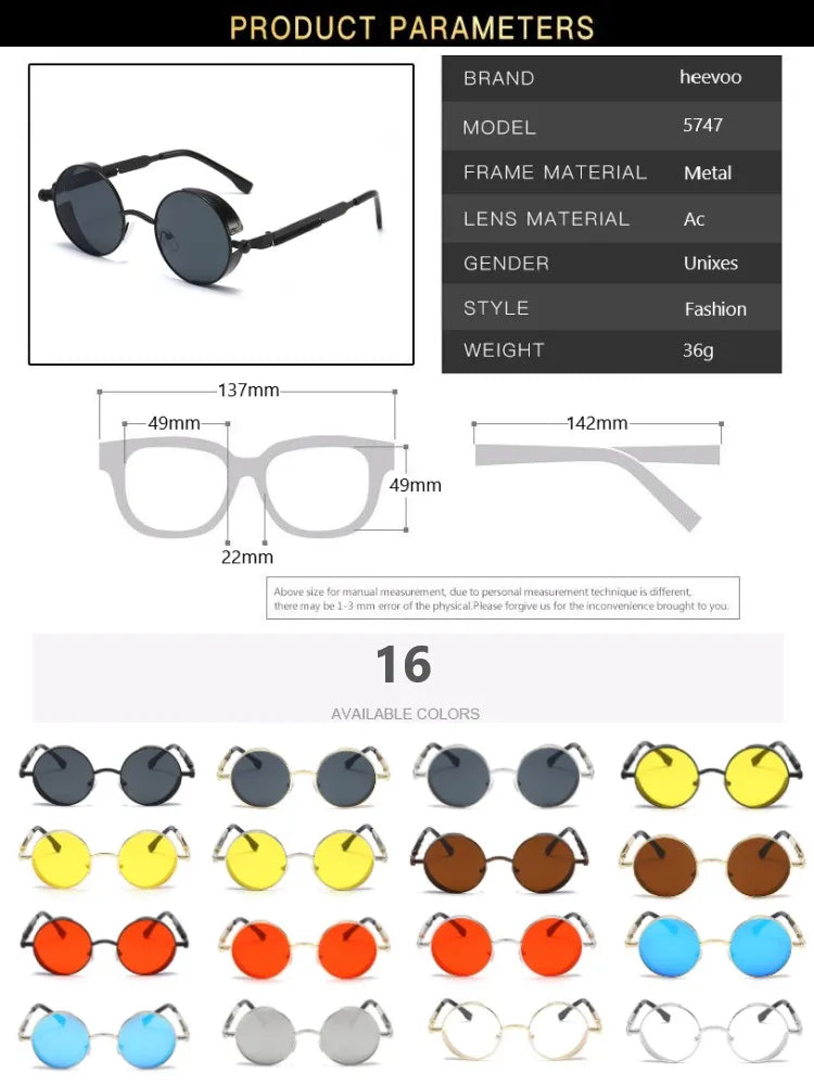 Metal Steampunk Sunglasses Men Women Fashion Round Glasses Brand Designer Vintage Sun Glasses High Quality Oculos de sol 2021 - Dragonbeast