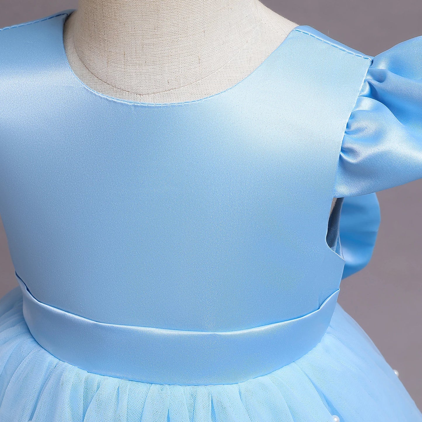 Toddler Girl Blue Beaded Tutu Gown 1-5 Years Baby Girl Birthday Party Dress Little Girl V-Back Bow Tulle Clothes Infant Costume - Dragonbeast