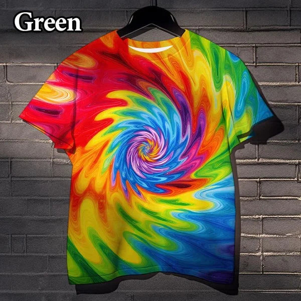 Fun Rainbow 3D Printed Tie-dye Pattern T-shirt Street Dizzy Colorful Men's and Women's Casual Tops XS-5XL - Dragonbeast