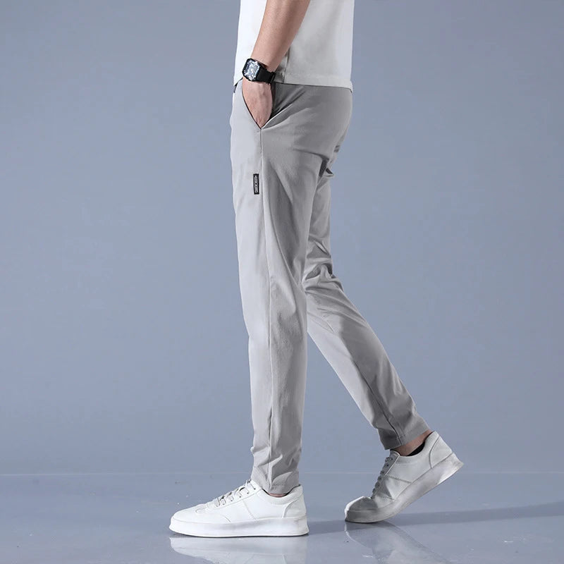 Ice Silk Men's Pants 2023 Summer New Black Gray Thin Business Casual Pants Outdoor Elastic Breathable Straight Leg Sweatpants - Dragonbeast