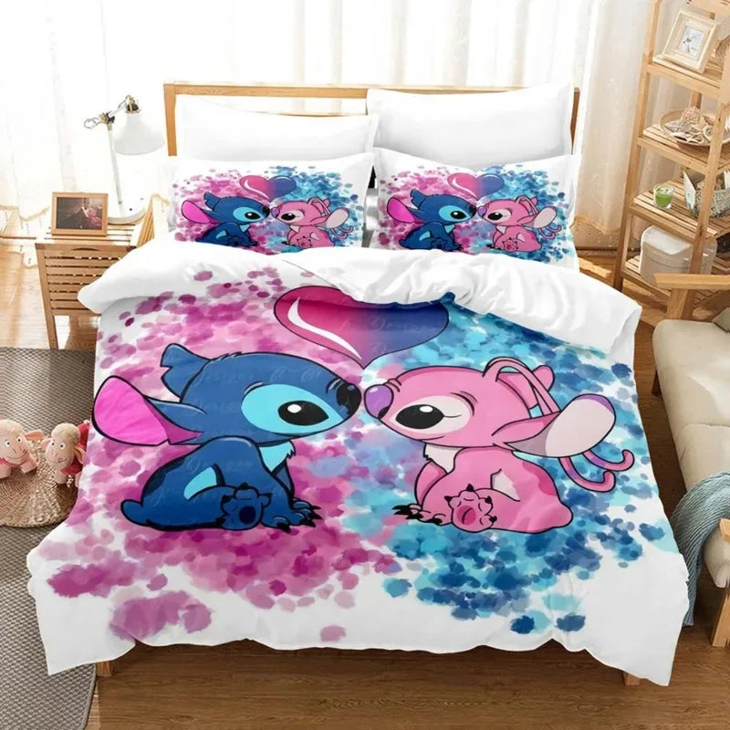 Cartoon Disney Stitch Angel Duvet Cover Set Stitch Post Quilt Cover Pillowcase Bedding Set Kids Adult Comfortable Set Twin King - Dragonbeast