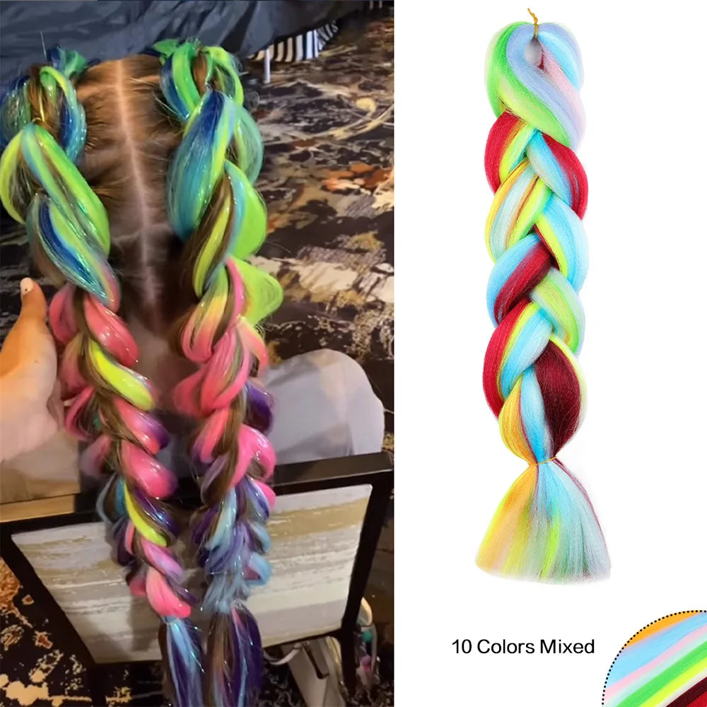 Jumbo Braiding Hair Rainbow Colors Extensions Fiber Mix Four Silky Colorful Twist Hair Extensions  Colored Synthetic Braids - Dragonbeast