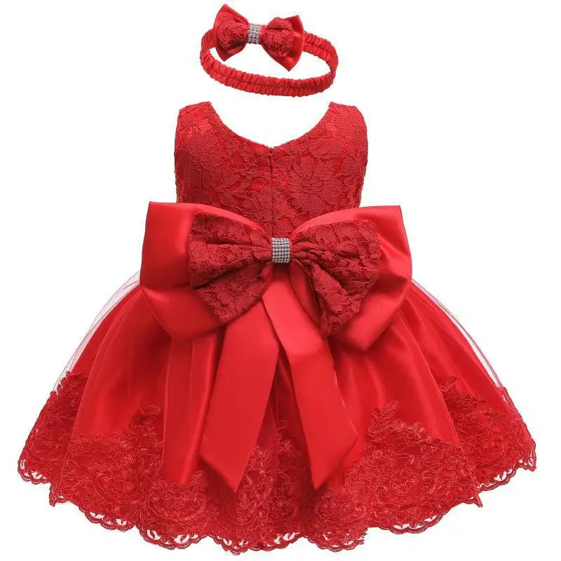 Baby Girls Party Dress for 1-5 Yrs Sleeveless Lace Cute Newborn Infant Birthday Baptism Vestidos Red Christmas Dress for Girls - Dragonbeast