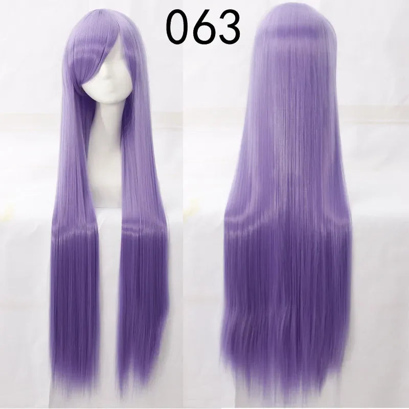 Pink 100Cm Long Staight Cosplay Wig Heat Resistant Synthetic Hair Anime Party wigs 42 color Colourful White - Dragonbeast